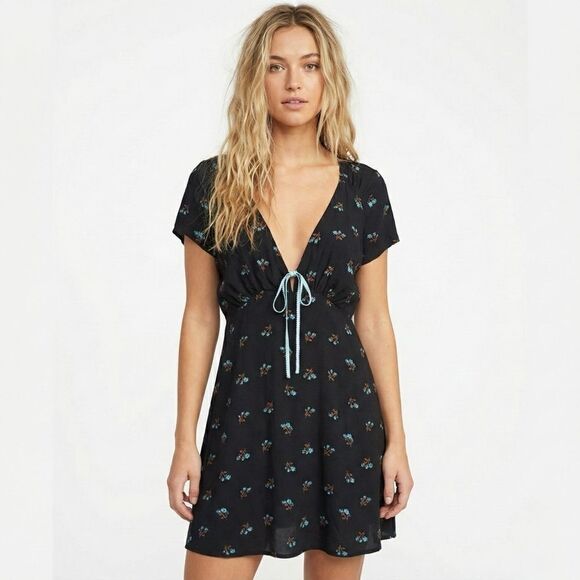 Free People Dresses & Skirts - NWT Free People Everyone's Favorite Mini Dress S Black Floral Tie Front Boho